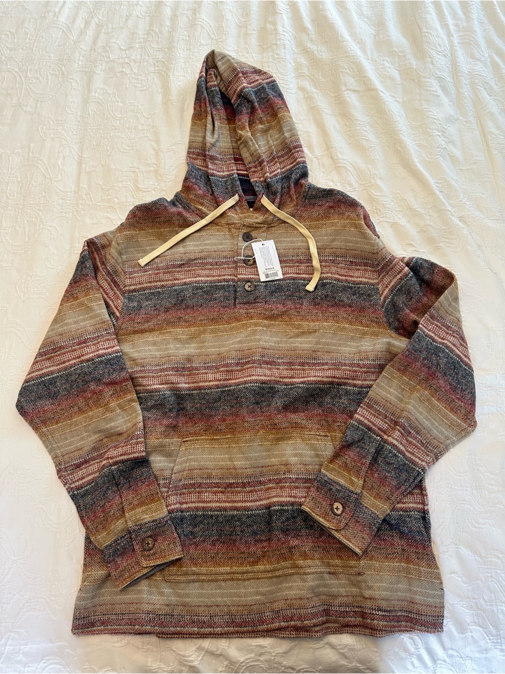 VISSLA Striped Hooded Pullover in Brown, Tan, Gray